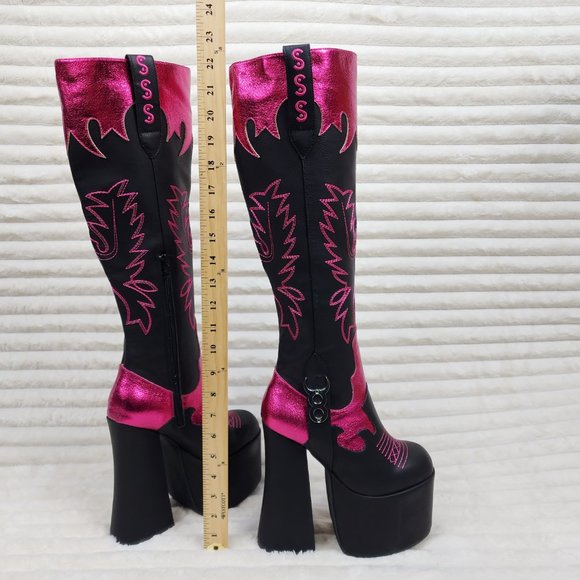 Free Your Mind Western Designed Platform Chunky Heel Knee Boots Festival Gothic - Picture 10 of 17